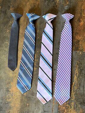 4 Polyester Clip-on Ties in Various Sizes and Patterns